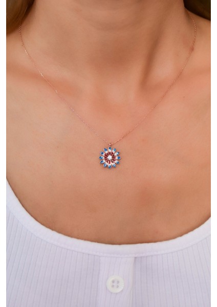 925 Ayar Gümüş Kaplama Mavi Mineli Papatya Kadın Kolye fiyatları