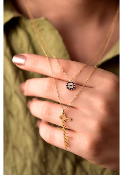 925 Ayar Gümüş Kaplama Nazar ve Sevgilim Yazılı Asansörlü Kolye