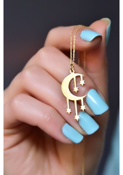 925 Ayar Gümüş Kaplama Kesim Dilek Yıldızı Hilal Kolye fiyatları