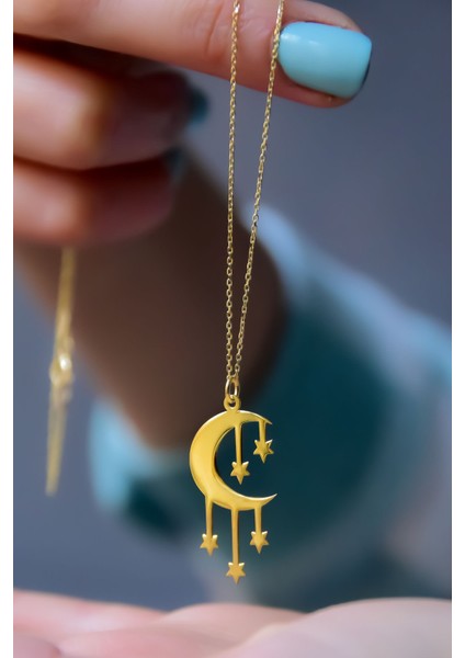 925 Ayar Gümüş Kaplama Kesim Dilek Yıldızı Hilal Kolye modelleri