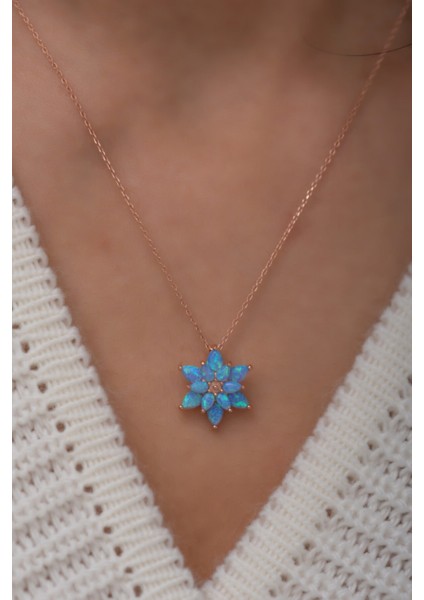 925 Ayar Açık Mavi Opal Taşlı Gümüş Lotus Kolye fiyatları