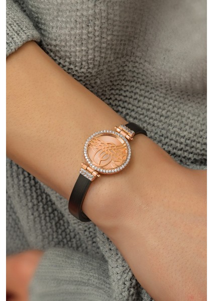 Deri Kordonlu Zirkon Halka Tuğra Bileklik Kaplama 925 Ayar Gümüş