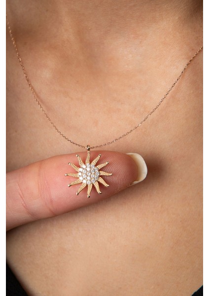 925 Ayar Kaplama Zirkon Taşlı Gümüş Güneş Kolye fiyatları