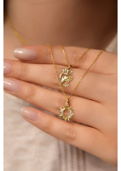 925 Ayar Gümüş Kaplama Asansörlü Kesim Kalemli Prenses ve Güneş Kolye fiyatları