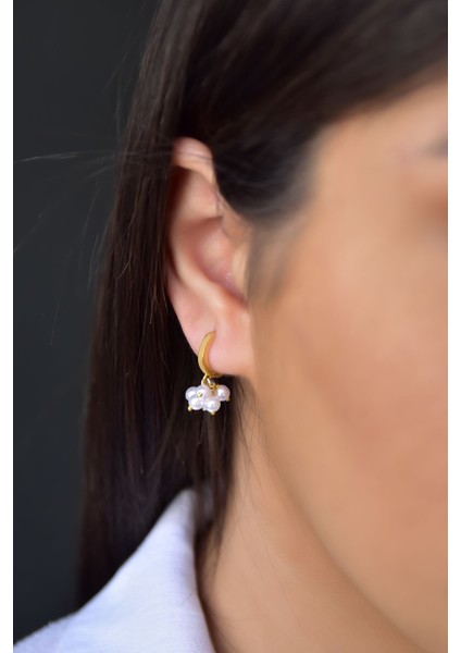 925 Ayar Gümüş Kaplama Inci Taneli Halka Küpe modelleri