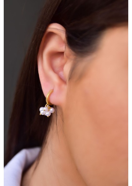 925 Ayar Gümüş Kaplama Inci Taneli Halka Küpe fırsatları