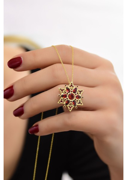 925 Ayar Gümüş Kaplama Ruby Yıldız Kartanesi Kolye