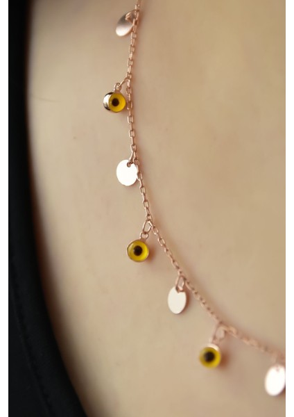 925 Ayar Gümüş Kaplama Sarı Cam Göz Pul Kolye fiyatları