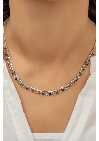 Gümüş Kaplama Sallantılı Taşlı Kolye