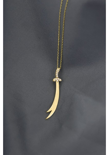 925 Ayar Gümüş Kaplama Dikey Taşlı Zülfikar Kılıç Kolye