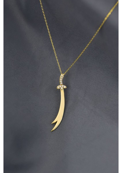 925 Ayar Gümüş Kaplama Dikey Taşlı Zülfikar Kılıç Kolye fiyatları