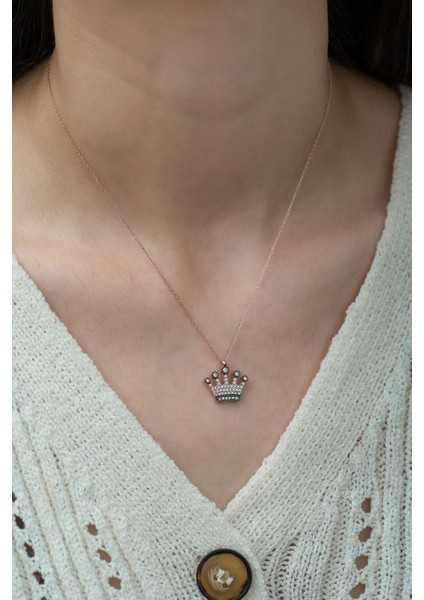 925 Ayar Taşlı Gümüş Kraliçe Tacı Kolye