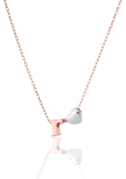 925 Ayar Gümüş Kaplama Mini Üç Boyutlu x Harfi Kalp Kolye