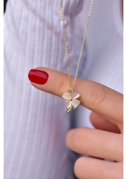 925 Ayar Gümüş Kaplama Sedef Yonca Kolye modelleri