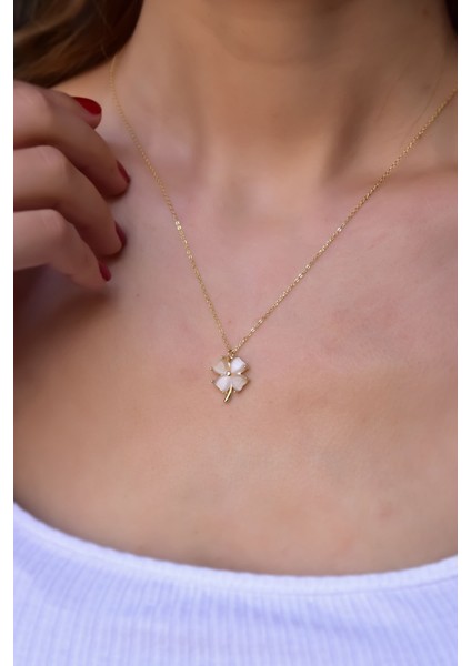 925 Ayar Gümüş Kaplama Sedef Yonca Kolye indirimleri