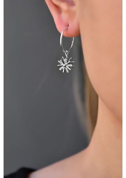 925 Ayar Gümüş Kaplama Spinning Snowflake Halka Küpe modelleri