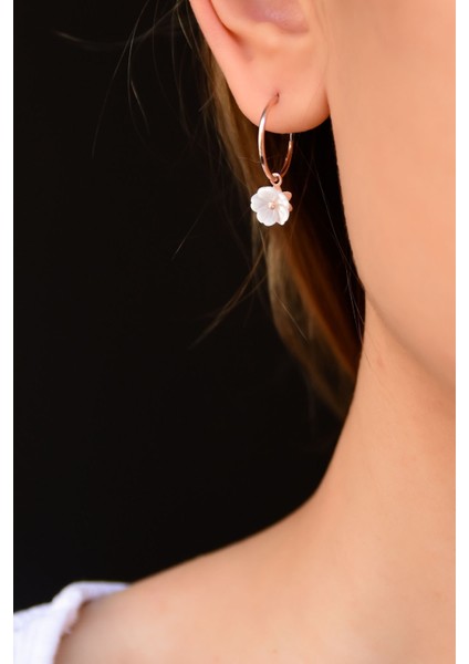 925 Ayar Gümüş Kaplama Manolya Çiçek Halka Küpe