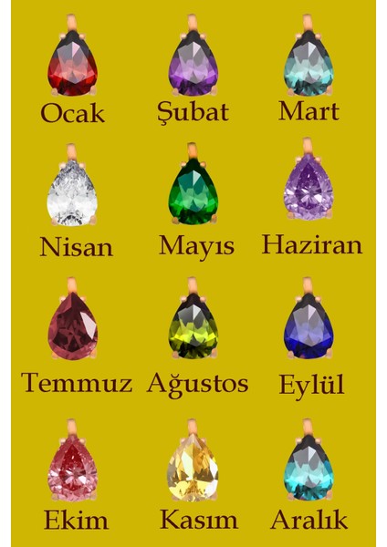 925 Ayar Gümüş Kaplama Ortası Zirkon Doğum Taşlı , 0,08 Karat Pırlanta Çerçeveli Damla Kolye modelleri