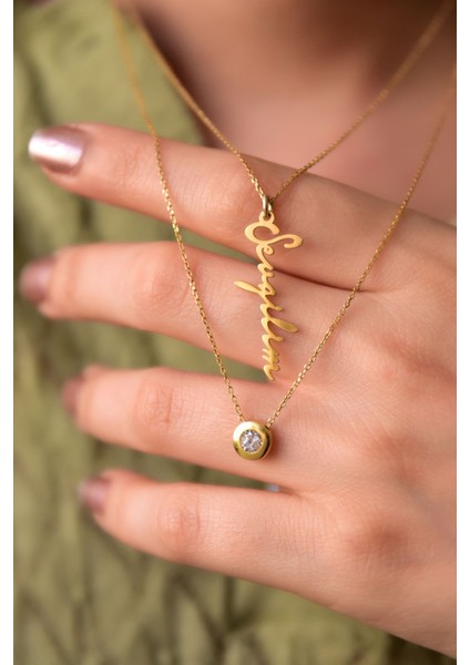 925 Ayar Gümüş Kaplama Sevgilim Yazılı Tektaş Asansörlü Kolye