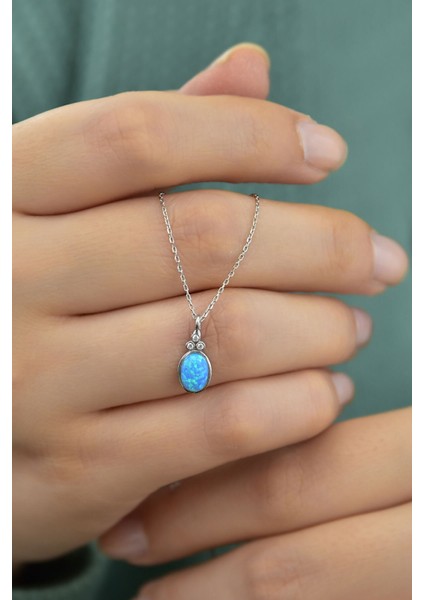 925 Ayar Gümüş Kaplama Opal Damla Kolye