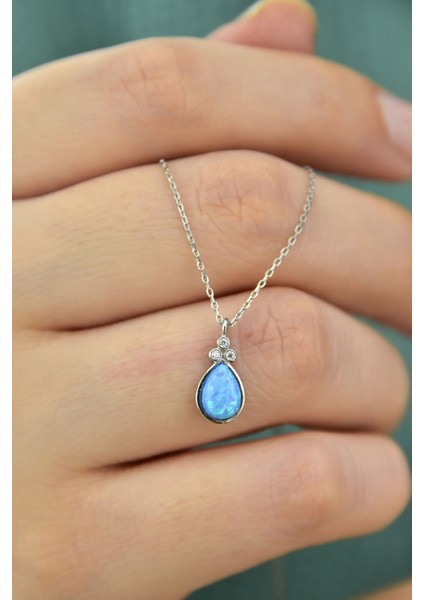 925 Ayar Gümüş Kaplama Opal Damla Kolye fiyatları