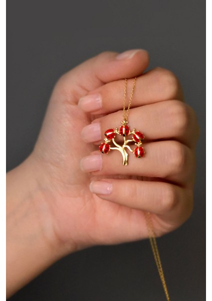 925 Ayar Gümüş Kaplama Uğur Böcekli Hayat Ağacı fiyatları