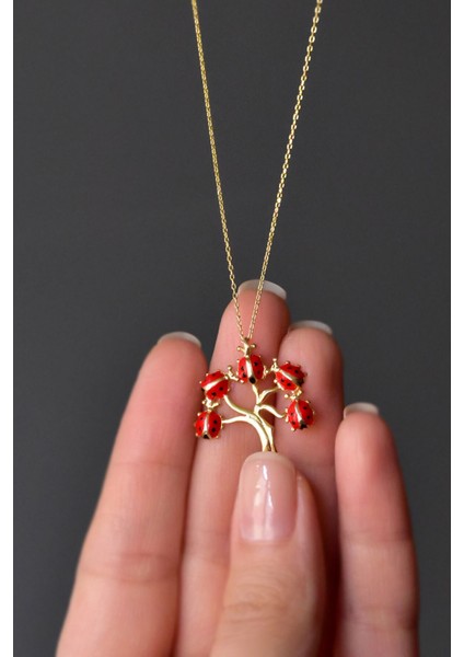 925 Ayar Gümüş Kaplama Uğur Böcekli Hayat Ağacı modelleri