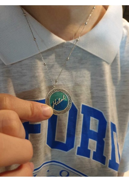 925 Ayar Gümüş Kişiye Isimli Gökkuşağı Yeşili Sultan Kolye