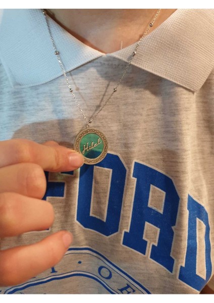 925 Ayar Gümüş Kişiye Isimli Gökkuşağı Yeşili Sultan Kolye indirimleri