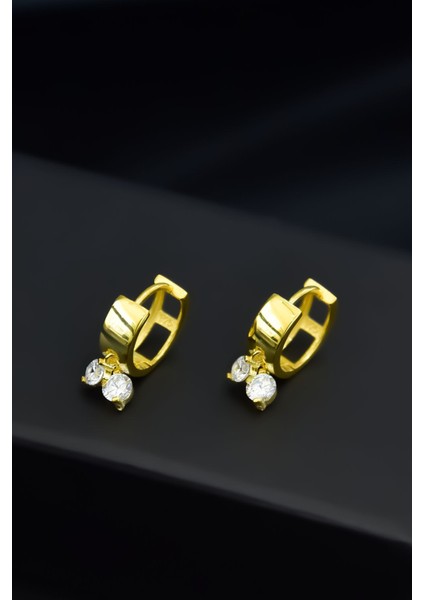 925 Ayar Gümüş Kaplama Zirkon Taşlı Sallantılı Halka Küpe