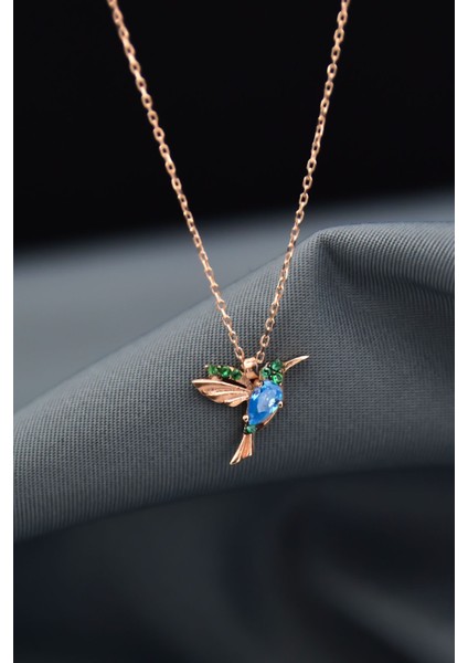 925 Ayar Gümüş Kaplama Taşlı Kuş Kolye