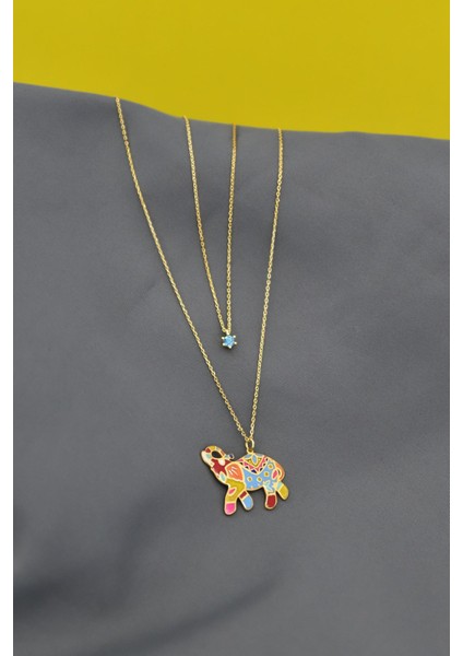 925 Gümüş Kaplama Tektaş Hayvan Figürlü Asansör Kolye