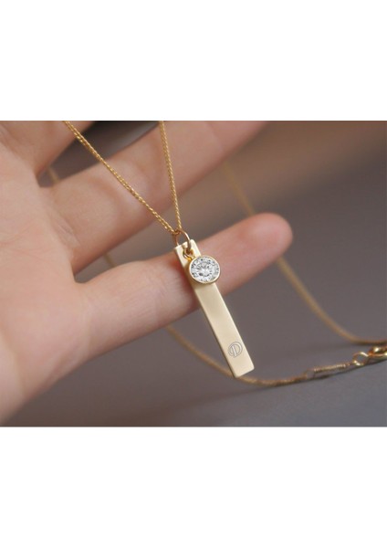 925 Ayar Gümüş Kaplama Beyaz Doğum Taşı Plaka Harf Kolye