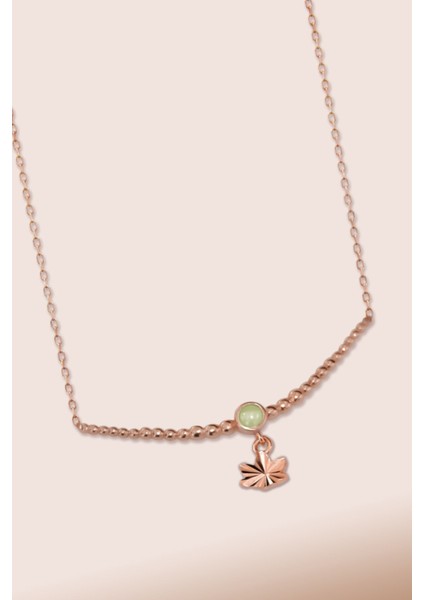 925 Ayar Gümüş Kaplama Top Motifli Su Yeşili Ay Taşı Yıldız Kolye