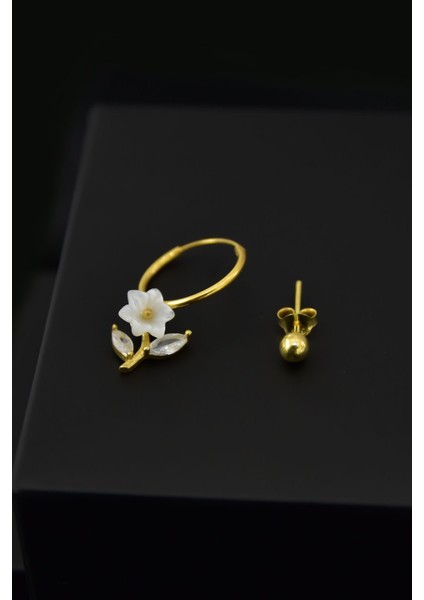 925 Ayar Gümüş Kaplama Manolya Çiçeği Halka ve Top Küpe