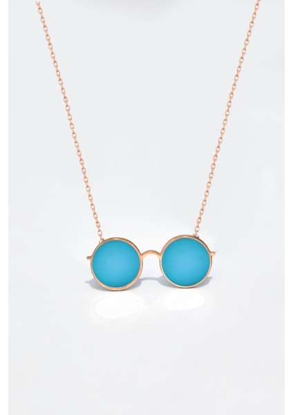 925 Ayar Gümüş Kaplama Rüya Serisi, Vintage Mavi Mineli Yuvarlak Gözlük Kolye