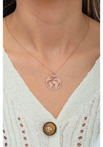 Dünya Haritası Kolye Kaplama 925 Ayar Gümüş