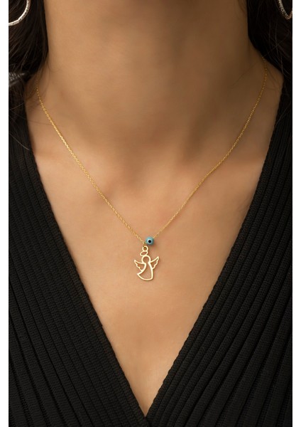 925 Ayar Nazar Boncuklu Kaplama Gümüş Melek Kolye fiyatları