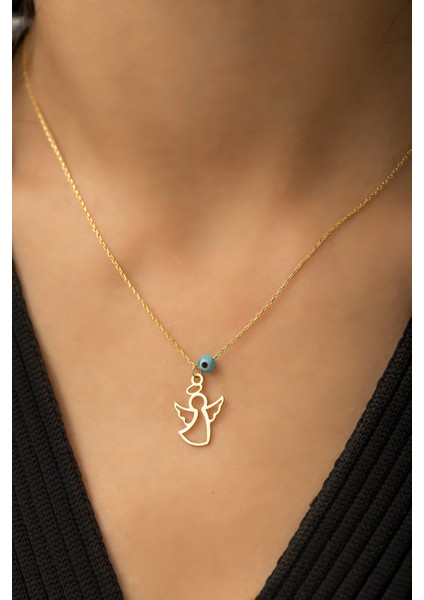 925 Ayar Nazar Boncuklu Kaplama Gümüş Melek Kolye modelleri