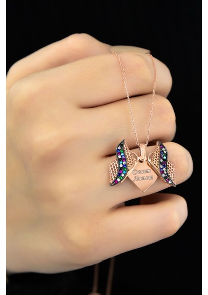 Kadın Canım Annem Yazılı Kelebek Kolye