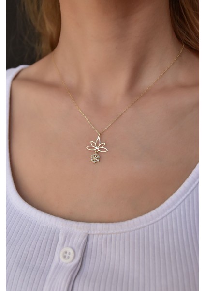 Gümüş Kaplama Taşlı Kartanesi Lotus Çiçeği Kolye 925 Ayar fiyatları