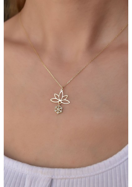 Gümüş Kaplama Taşlı Kartanesi Lotus Çiçeği Kolye 925 Ayar modelleri