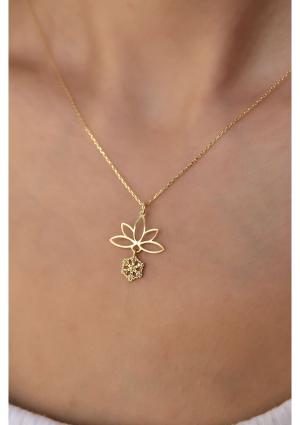 Gümüş Kaplama Taşlı Kartanesi Lotus Çiçeği Kolye 925 Ayar fırsatları