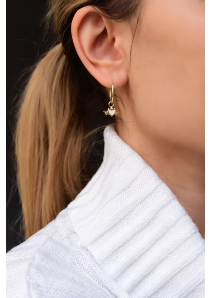 925 Ayar Gümüş Kaplama Mineli Kalpli Kanat Halka Küpe fiyatları