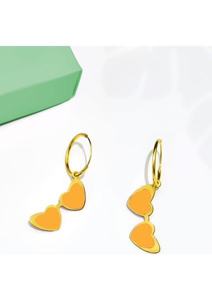 925 Ayar Gümüş Kaplama Rüya Serisi, Sarı Mineli Kalp Model Gözlük Küpe