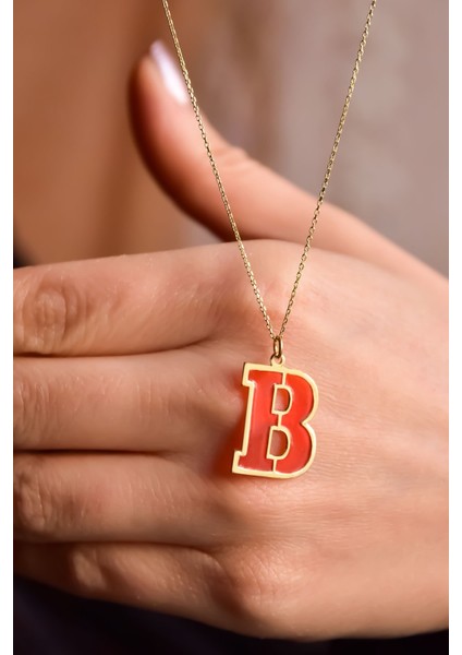 925 Ayar Gümüş Kaplama Parlayan Rüya Serisi Ebruli Cam Boyalı Turuncu B Harfi Kolye fiyatları