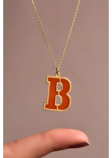 925 Ayar Gümüş Kaplama Parlayan Rüya Serisi Ebruli Cam Boyalı Turuncu B Harfi Kolye modelleri