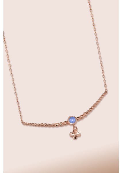 925 Ayar Gümüş Kaplama Top Motifli Mor Ay Taşı Yonca Kolye