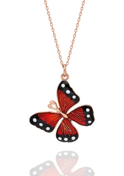 925 Ayar Kırmızı Gümüş Kelebek Kolye