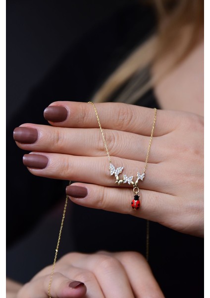 925 Ayar Gümüş Kaplama Uğur Böcekli Kelebek Kolye fiyatları